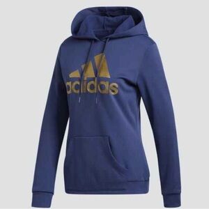 Adidas Women's Navy Hoodie with Gold Accents